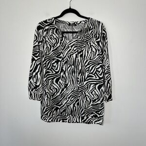 Olsen Shirt Womens 12 Black White Zebra Print Clara Relaxed‎ Fit Tencel Modal